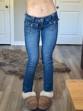 Y2K Rehab Low Rise Skinny Jeans 2000s Pockets Womens 5 Preppy Grunge Stretch